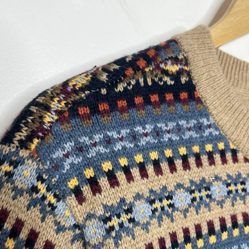 Tommy Hilfiger Fair Isle Wool Blend Sweater Mens Size L Colorful Crewneck Ski